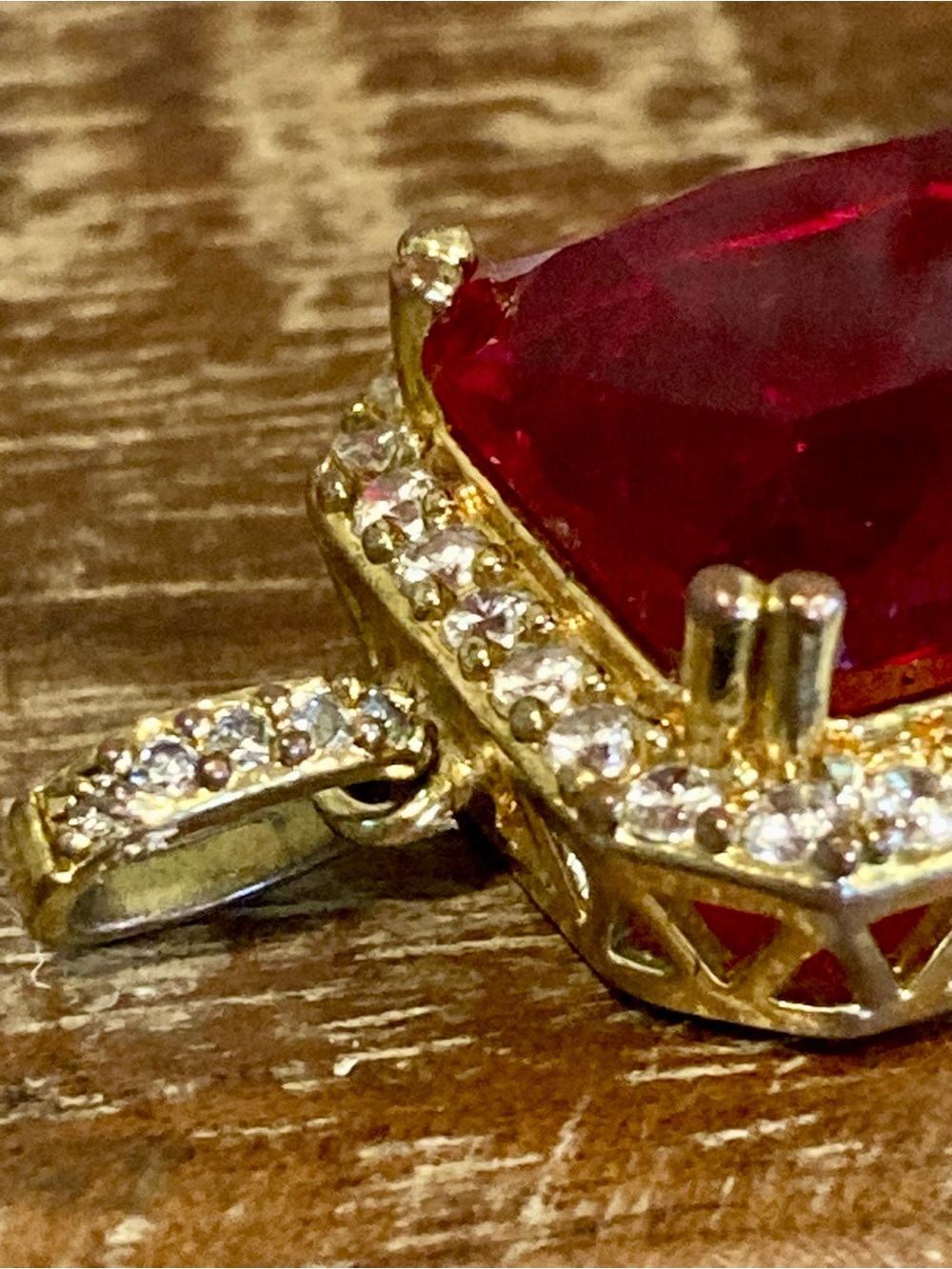 Men’s 18k Gold Plated Square Red Stone Halo Pendant Design by TSS - Picture 8 of 15
